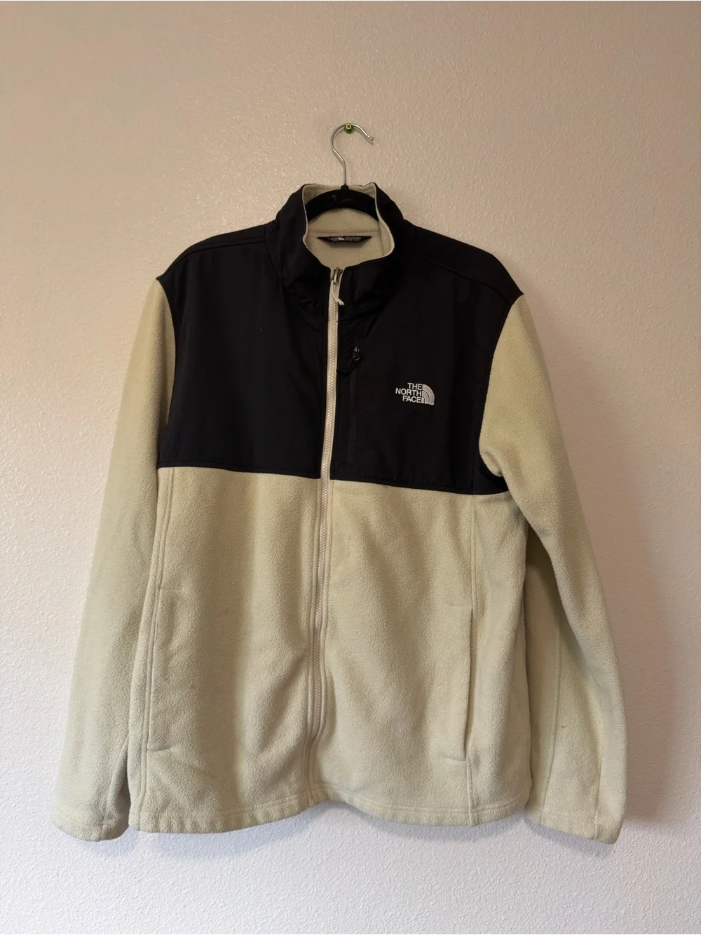 The North Face Men’s Two-Tone Full‑Zip Fleece Jacket in Cream and Black